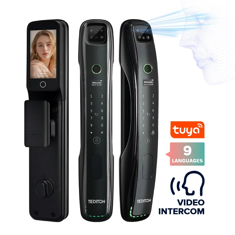 004 Tediton Waterproof Outdoor Automatic Electric Wi-fi CameraTuya Fingerprint Digital Tuya 3d Face Recognition Smart Door Lock