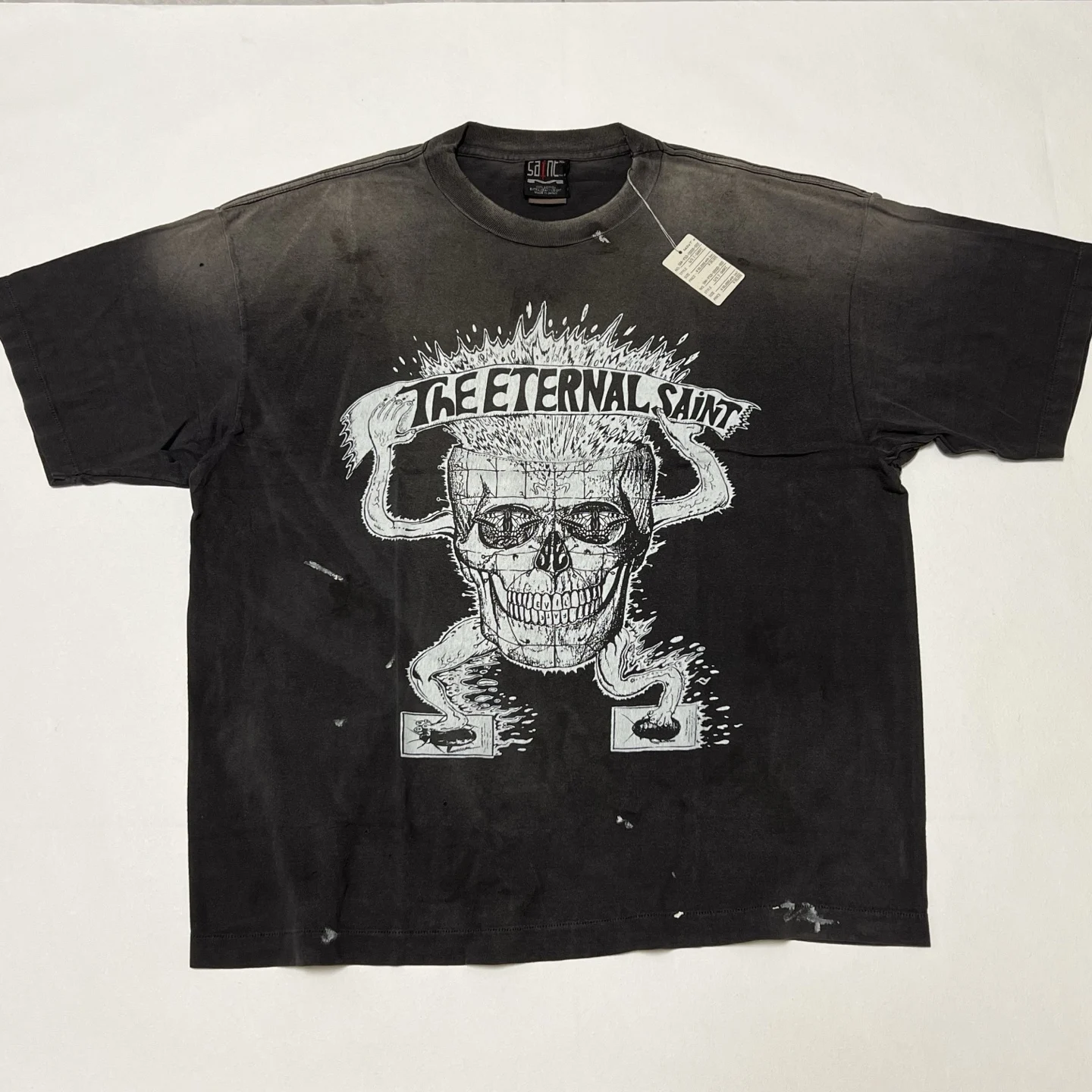 

2025ss Saint винтажные женские и мужские потертые футболки с принтом черепа, футболки в стиле хип-хоп, мужская повседневная хлопковая футболка большого размера