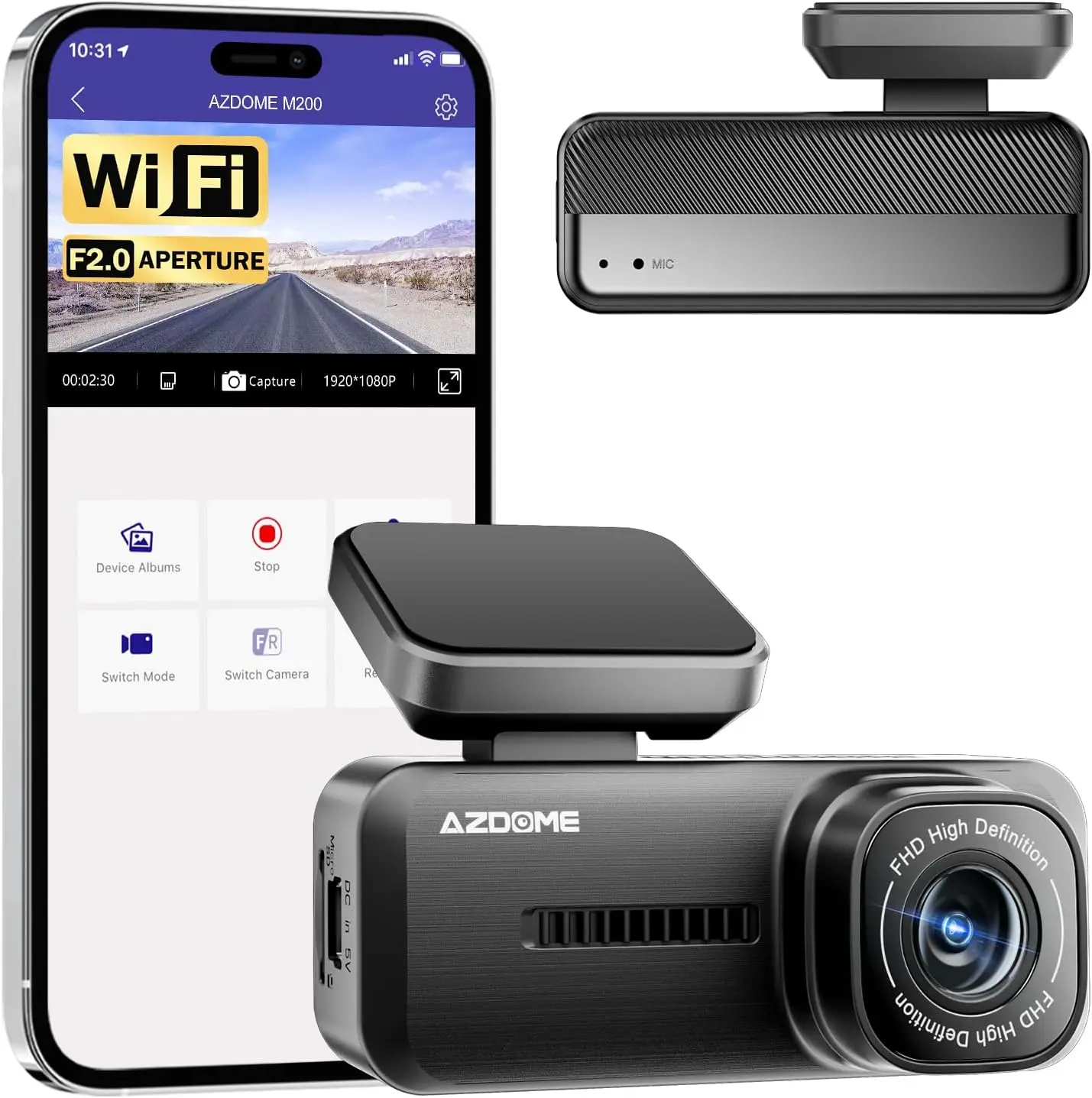Mini WiFi Dash Cam, 1080P Front Car Camera with 24H Parking Mode, Night Vision, G-Sensor, Loop Recording, Supports 128GB