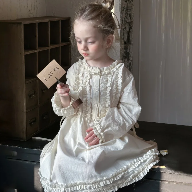 

Girls' Dress2025Spring New Children's Stylish Long Dress Baby Sweet Dress French Lace Dress