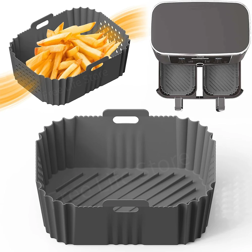 2Pcs Air Fryer Silicone Liner for Ninja SL401 SL400 Rectangular Airfryer Baking Tray for Ninja Dual Basket Inserts Accessories