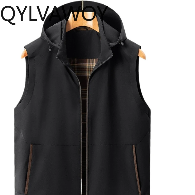 

QYLVAWOY Осенний мужской жилет с воротником-стойкой, черный жилет без рукавов, верхняя одежда для средних и пожилых людей, стильный повседневный удобный LJ2716