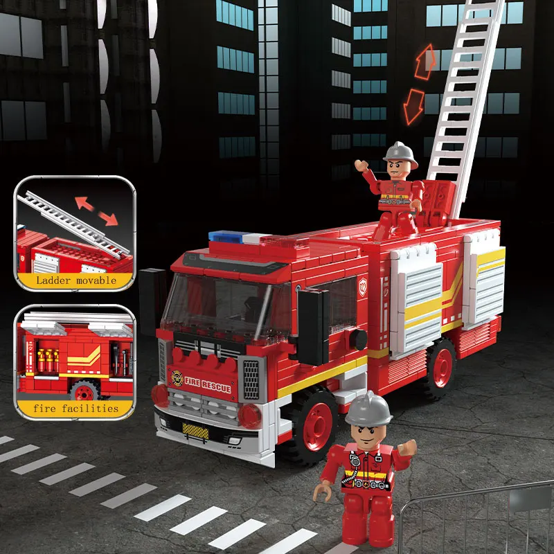 Small particle building blocks, real details of urban vehicles, fire trucks, missiles, ambulances, cranes, holiday gifts, Christ