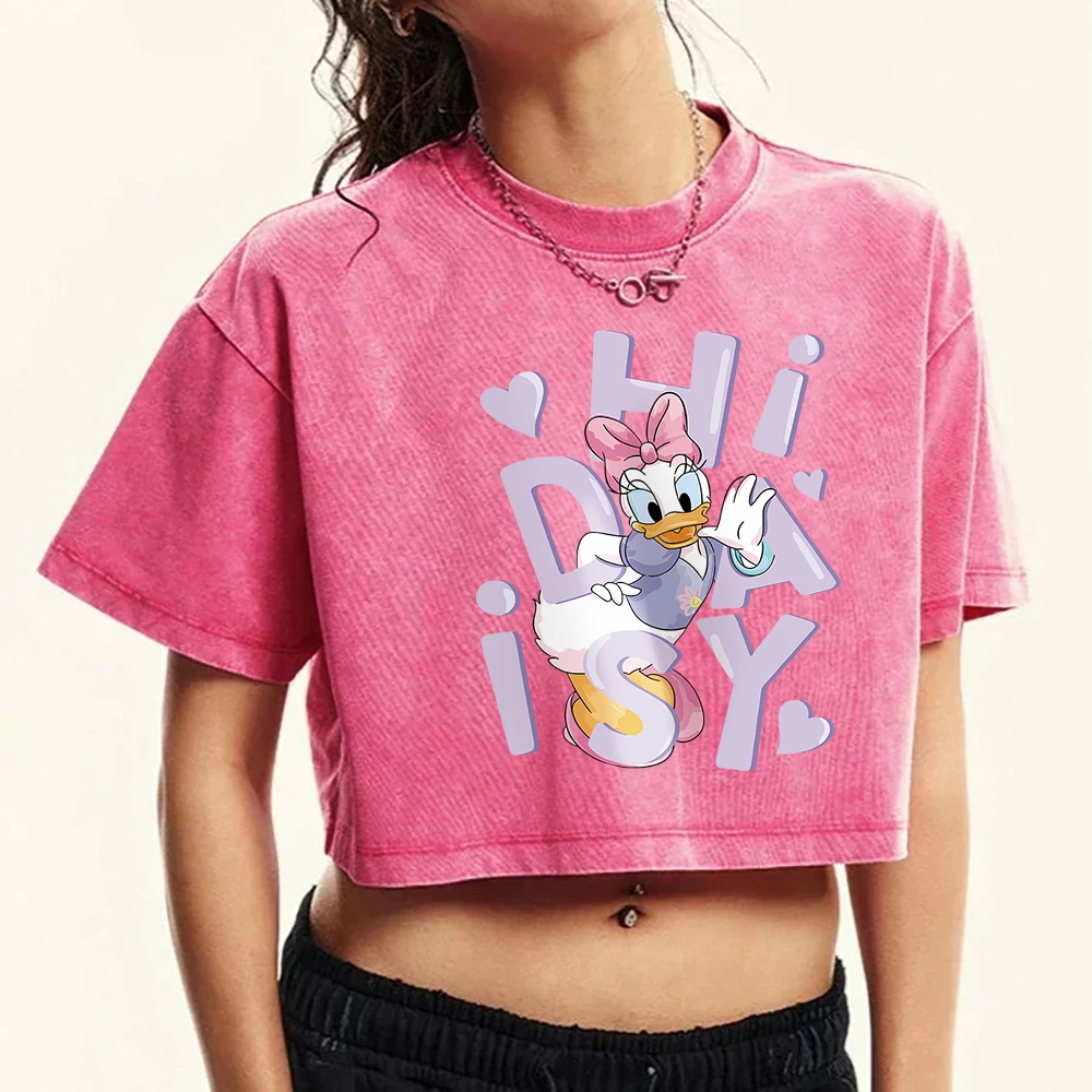 Daisy Duck Hi Day Woman Tee Shirt Summer American Retro Cotton Casual Tee Clothing Comics Medium Strecth Humor T Shirt Soft