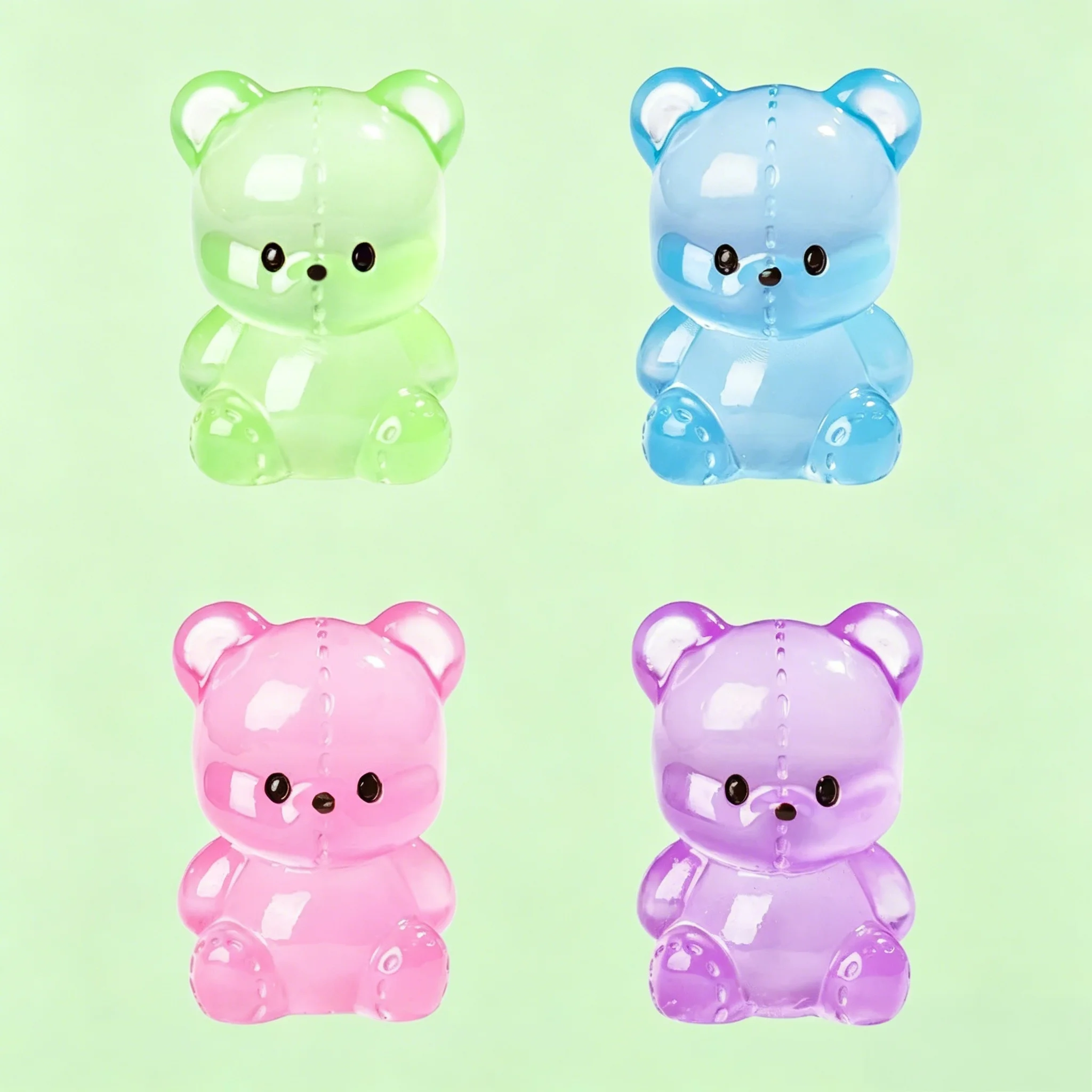 10pcs Luminous Mini Teddy Bear Resin Figurines Kawaii Crafts Micro Landscape Desktop Decor Ornaments