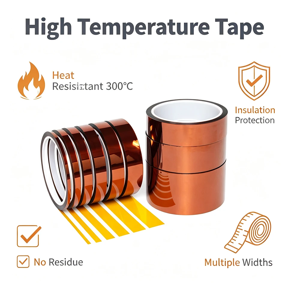 High Temp Polyimide Tape Heat Resistant Thermal Tape for 3D Printing Sublimation No Residue Amber Electrical Tape PCB Solder