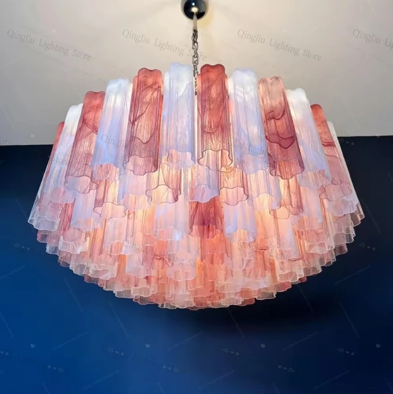 The Rose Garden Pink Glass Dimmable Led 2026 Chandelier Hanging Lamp Lustre Suspension Luminaire Lampen For Living Room