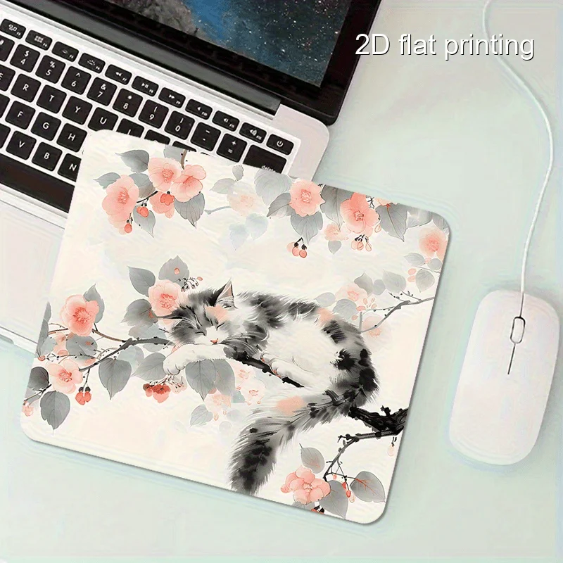 Phalaenopsis 고양이 패턴 사각 마우스 패드, 미끄럼 방지 고무, 내구성, 세탁 가능, 고품질, 게이머 및 기숙사에 적합
