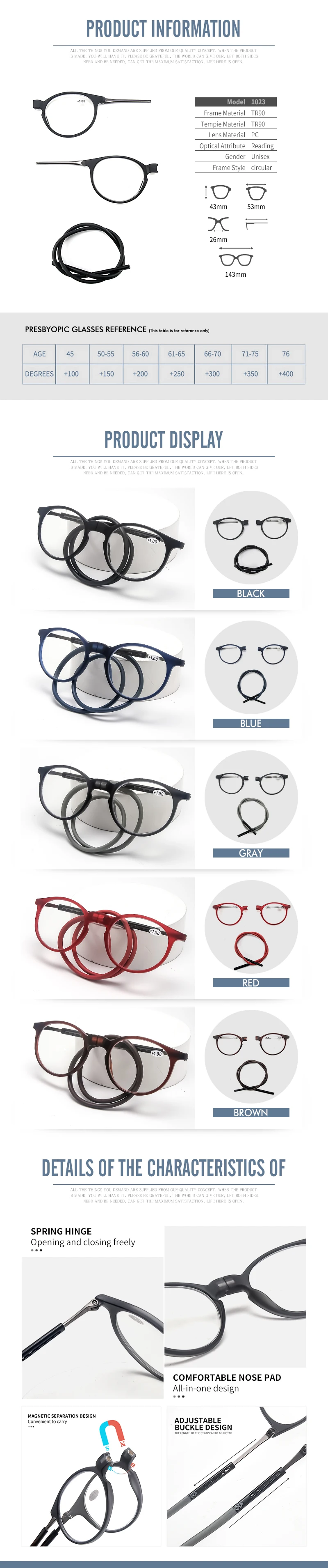 DML Hängender Hals TR90 Lesebrille Herren Damen Anti-Blaulicht Tragbare ultraleichte Computerbrille Rundrahmen – Detail 3