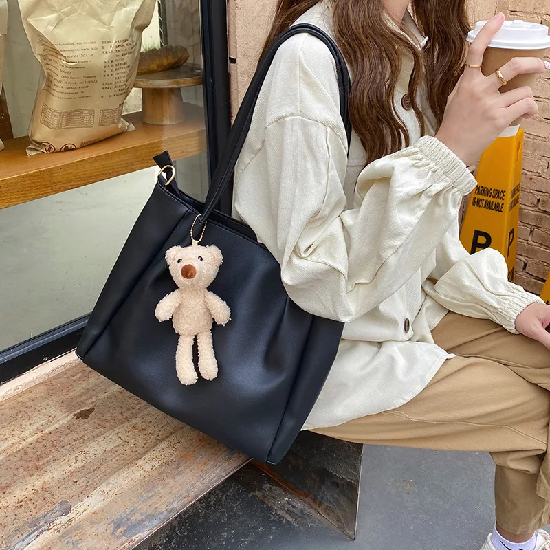 Süße Mädchen pu Leder Umhängetaschen koreanische lässige große Kapazität Shopper Einkaufstasche für Frauen Mode Handtasche einfache Umhängetasche