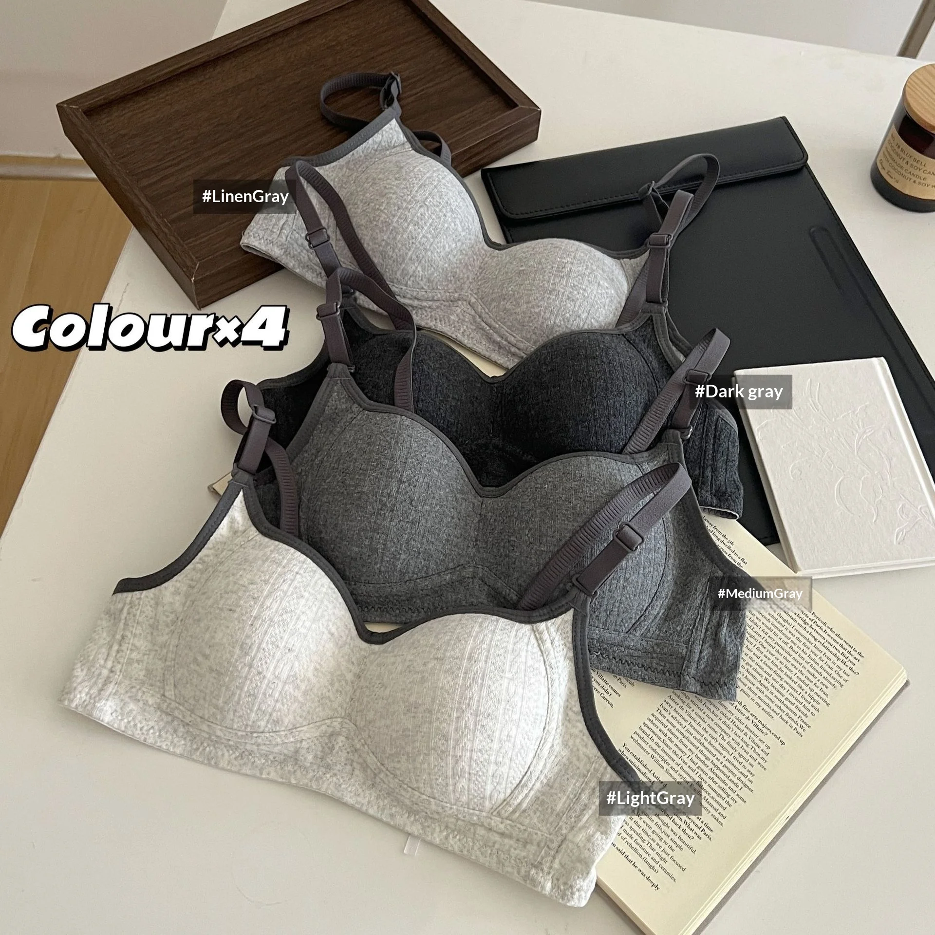 Grey Thin Bra, Comfortable Without Steel Rims, Soft Support, Small Chest Gathered, Collection Accessory, Breathable Bra