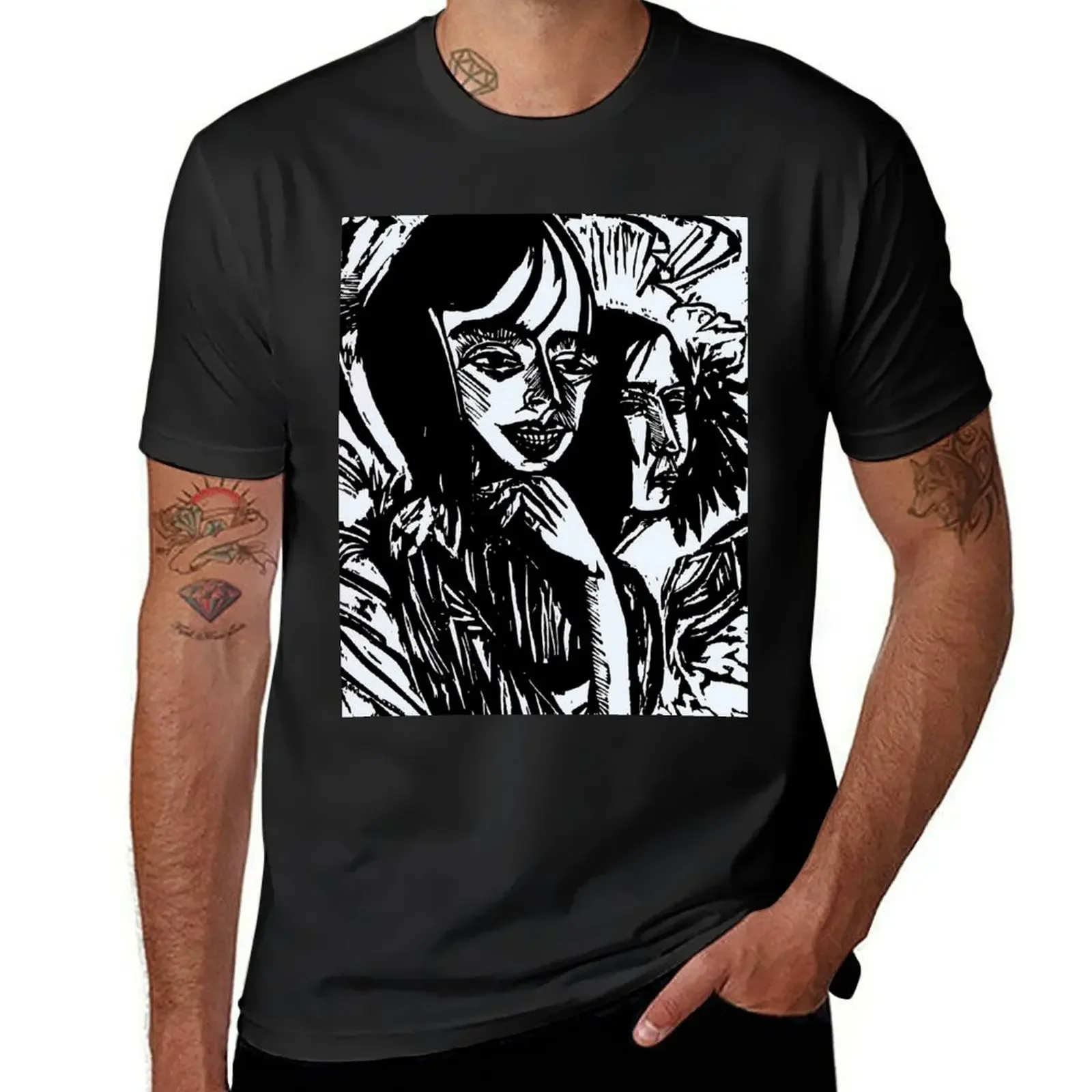 Abstract Girls by Ernst Ludwig Kirchner T-Shirt custom t shirt graphic tee shirt mens fashion