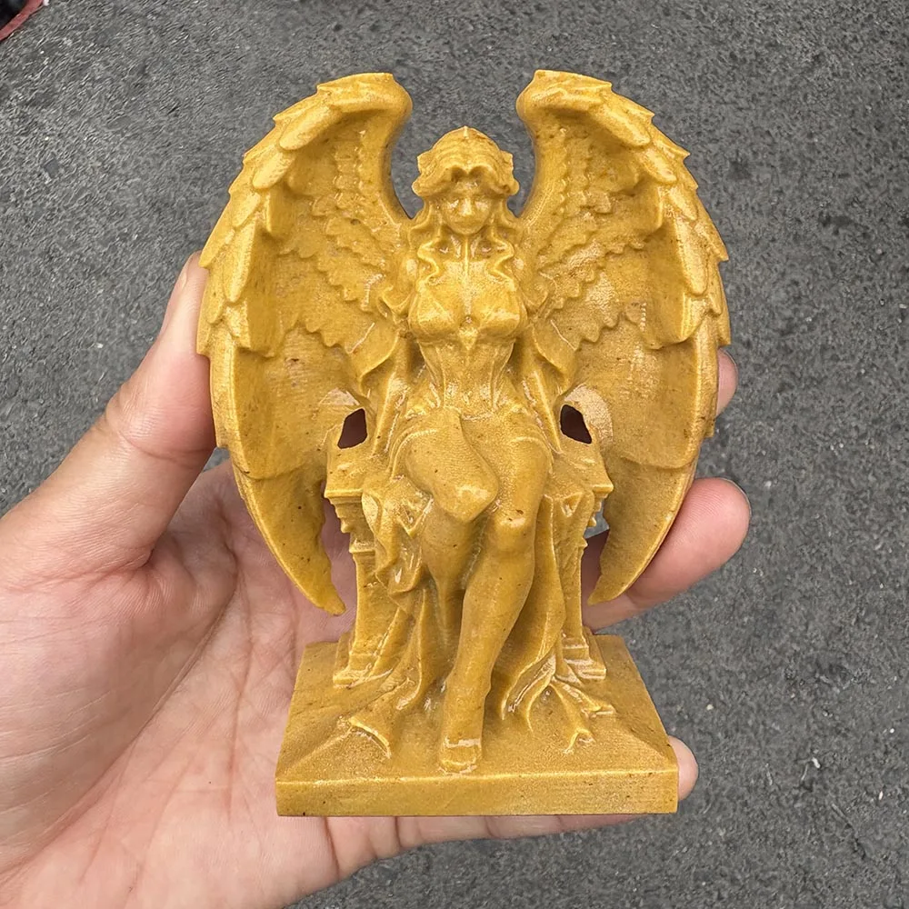 Custom-Natural Yellow Jade Angel Figurine - Gemstone Winged Goddess Statue Tabletop Decor for Healing and Spiritual Protection