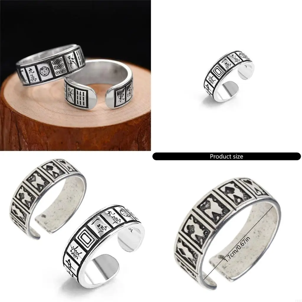 195C Adjustable Square Opening Card Ring Hip Hop Vintage Unisex Fashion Accessory for Parties and Daily Use