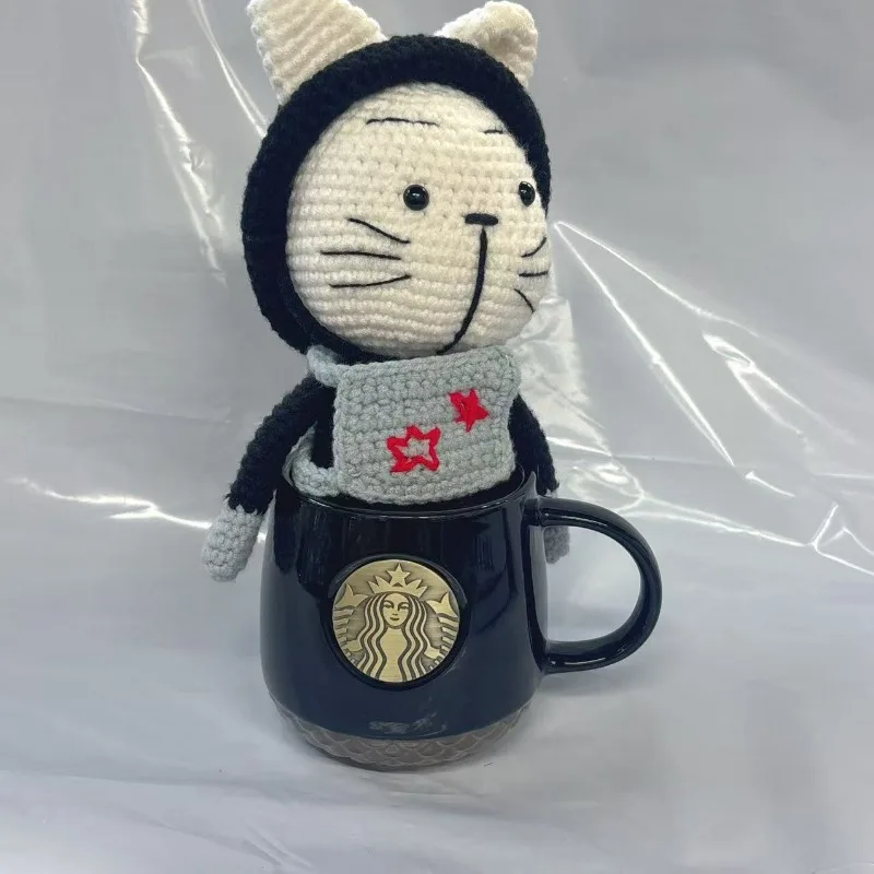 Caneca Luxuosa Starbucks Preta, 355ml, Copo de Cerâmica Brilhante com Emblema de Sereia Dourada e Base Escalonada