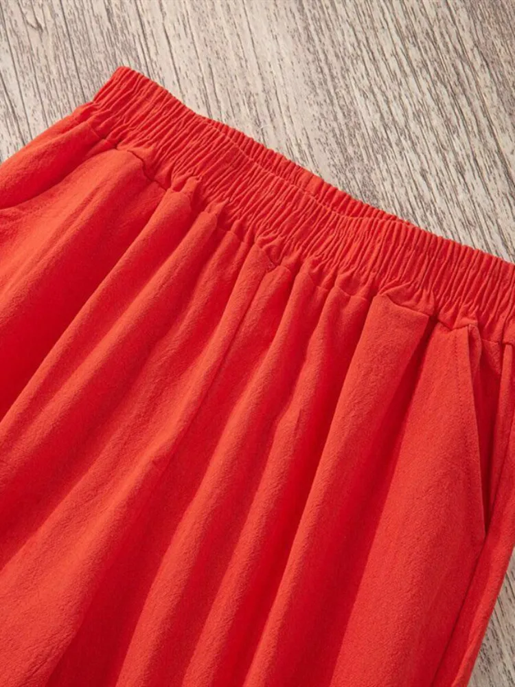 면 혼방 하렘 팬츠 여성용 여름 얇은 루즈핏 플러스 사이즈 당근 팬츠 캐주얼 다용도 신축성 있는 허리 예술적 스타일