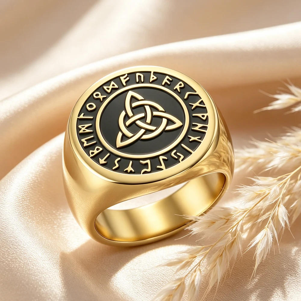 Triquetra Knot Men Ring Runes Norse Mytholog Symbol Celtics Trinity Protection Amulet Irish Gift Stainless Steel Jewelry