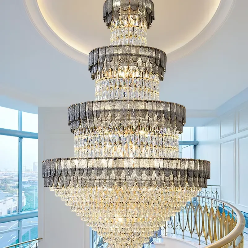European Style Crystal Chandelier for Duplex Villa Loft Hall High End Hotel KTV Lobby Project Lighting Fixture