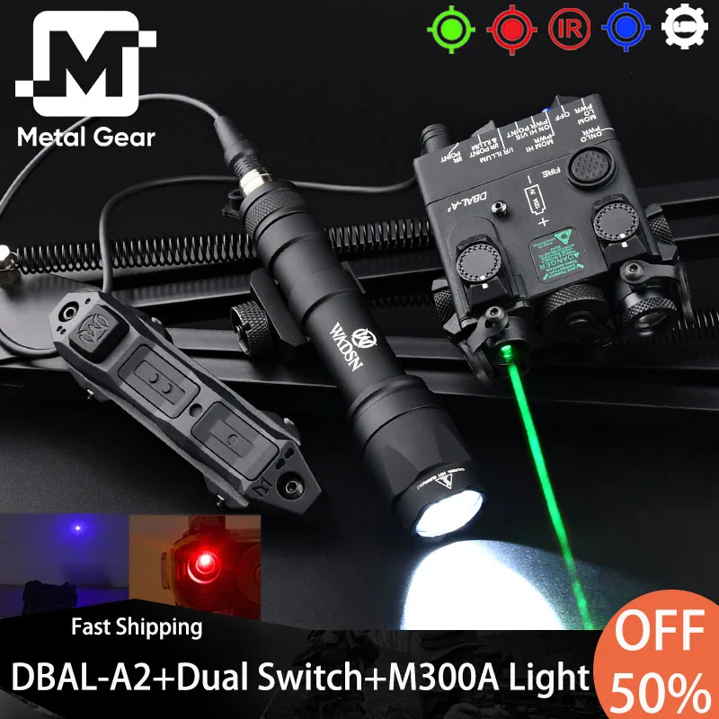 Tactical DBAL-A2 Airsoft Green Red Blue Dot Indicator Dbal IR Laser White LED Light Wadsn M300A Flashlight+Dual Funtion Switch