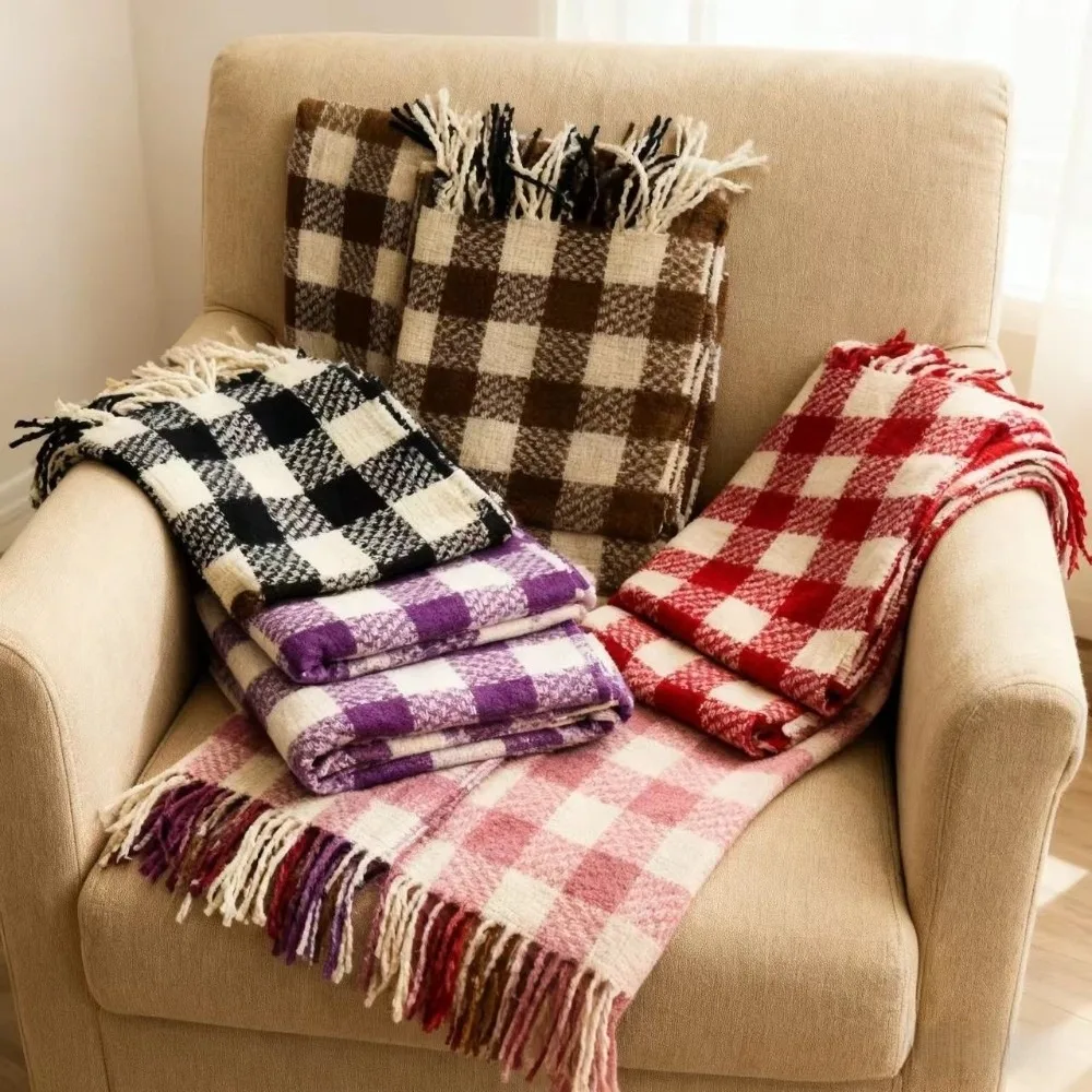 

Casual Checkered Wool Tassel Scarf Coldproof Korean Style Winter Cashmere Scarves Warm Thicken Women Cashmere Shawl Female