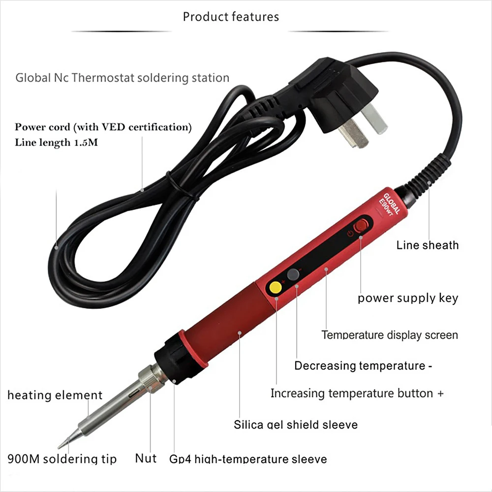 NEWEST CXG E60WT/90WT/110WT 110V/220V EU/US ROHS LCD Temperature Digital LED Adjustable Electric Soldering Iron+tips