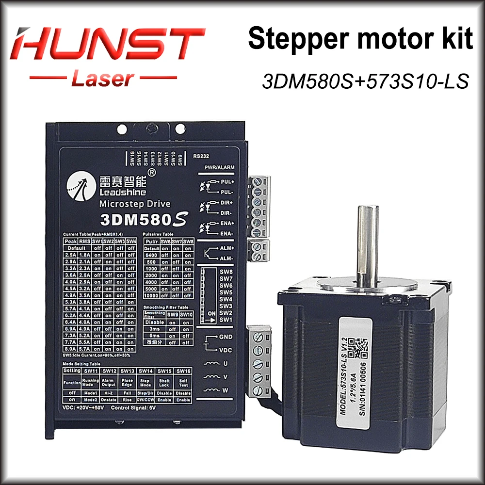 HUNST Leadshine Stepper Motor Driver Kit 3 Phase Stepper Motor 3DM580S+573S Series for CNC Router Engraving Milling Machine