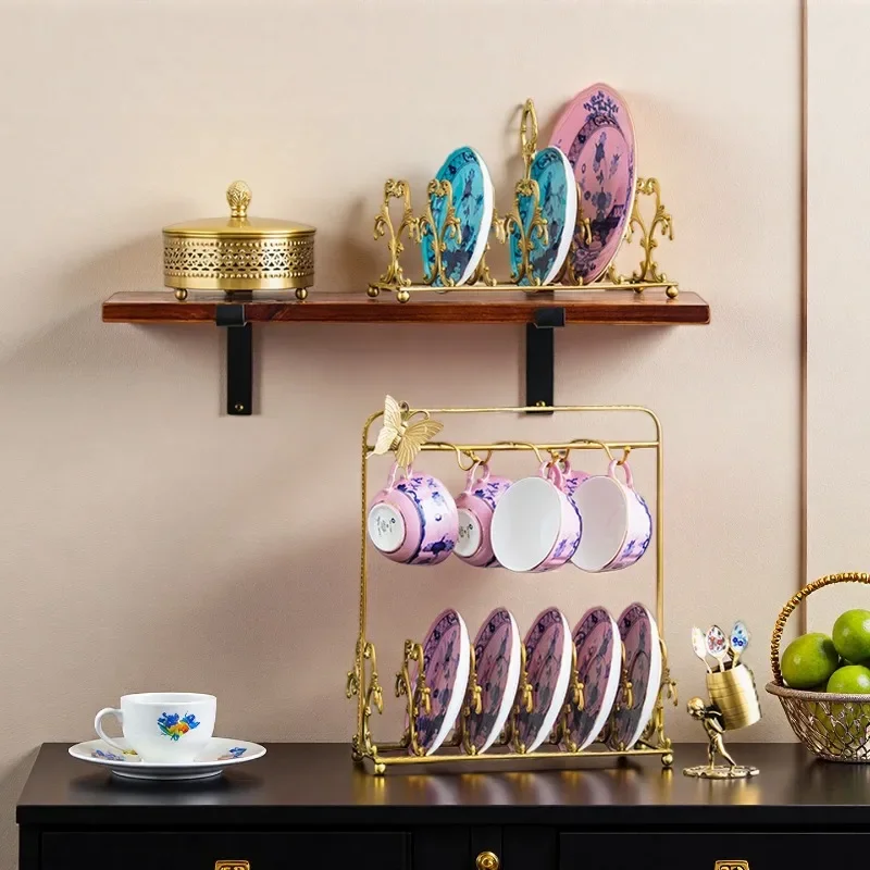 Brass cup and dish draining rack, cup and dish storage rack, light luxury coffee cup and dish rack, high-end desktop storage rac