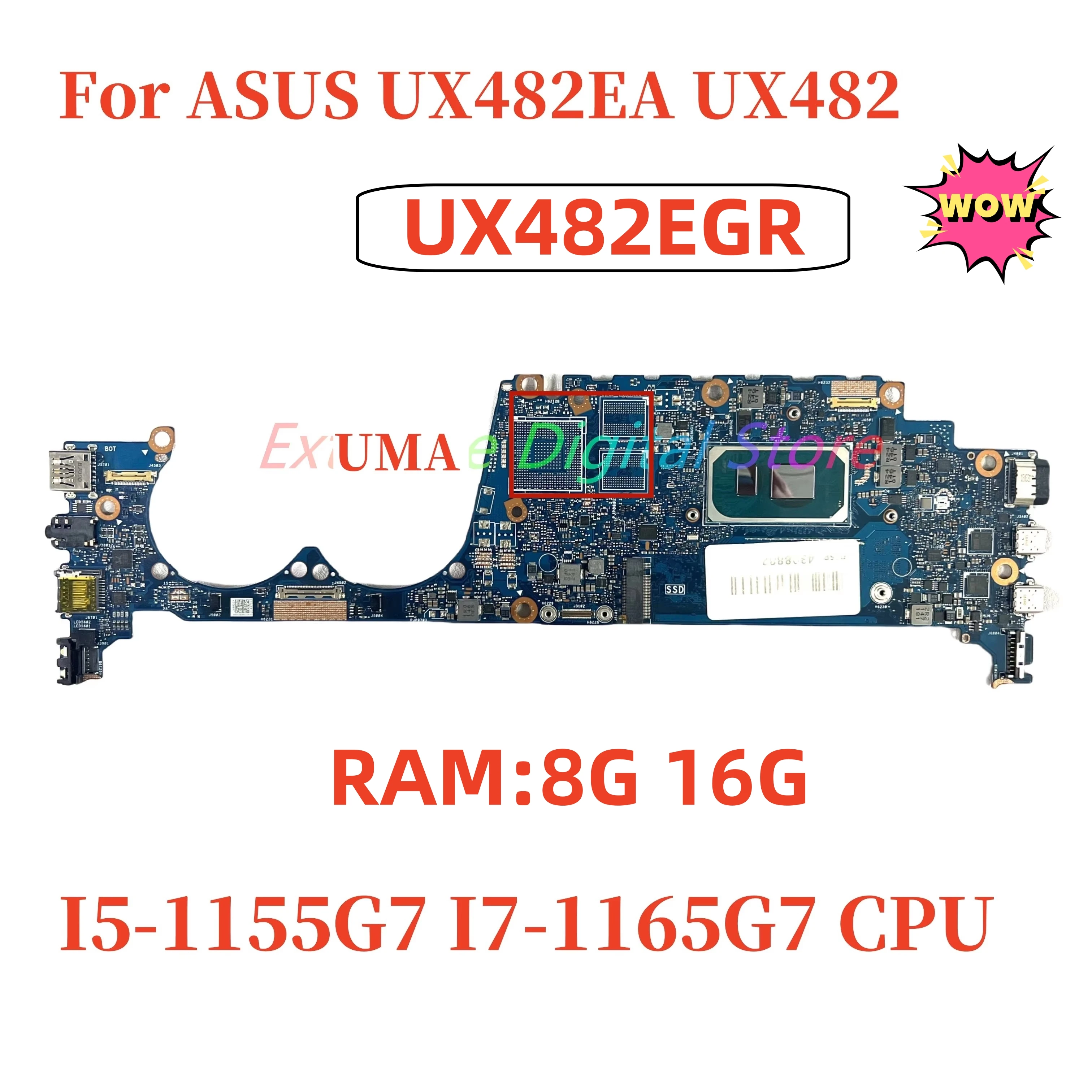 UX482EGR For ASUS ZenBook UX482EA UX482 laptop motherboard, with i5 i7-11th CPU RAM-8G/16G 100% tested and shipped