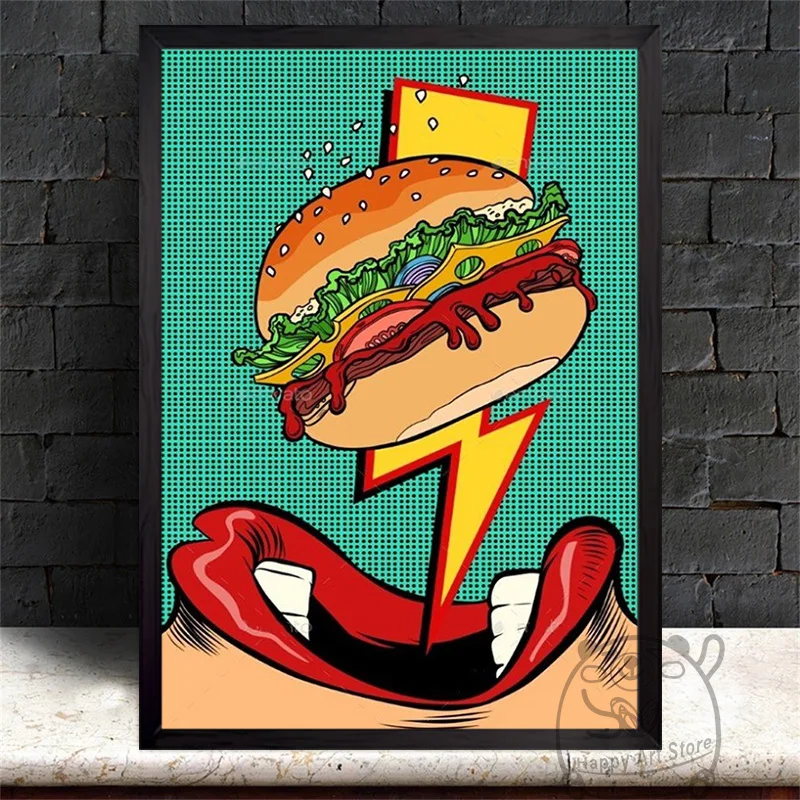 Картина на холсте с изображением гамбургеров, забавные настенные постеры с Hd-печатью, современный магазин фаст-фуда, домашний декор для комнаты