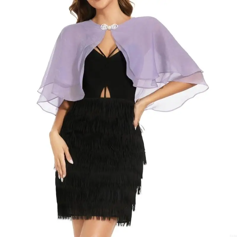 Two layers Sunproof Bridal Shawl Metal Button Light Polyester Fabric For Weddings Beach Event And Formal Occasion 6XDA