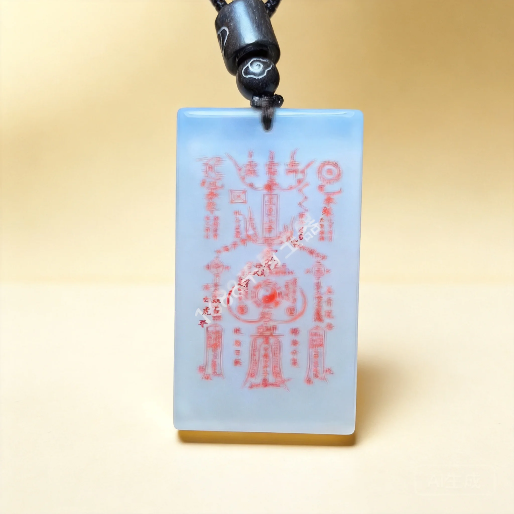 

Natural Chalcedony Traditional Chinese Taoist Talisman Pendant Lucky Blessing Wealth Attracting Good Fortune Peace Amulet Unisex