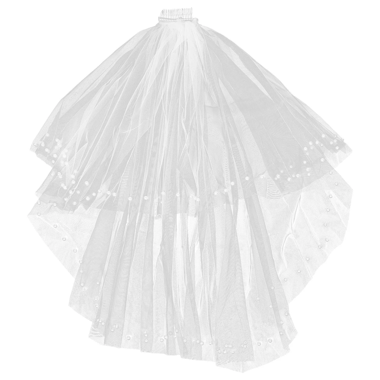 White Wedding Veil Bridal Double Layered Lace Trim Short Veil for Bride with Comb Elegant Accessory Veils for Women Wedding