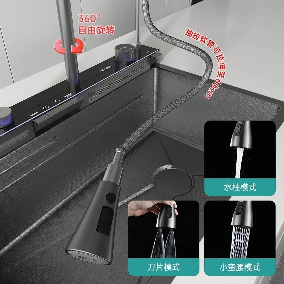 Большая одиночная раковина с водопадом, раковина с цифровым дисплеем, нано-многофункциональная раковина