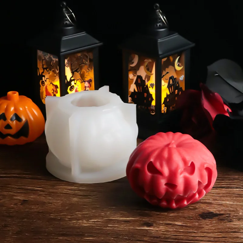 3D Halloween Dolcetto o scherzetto Testa di zucca Aroma Candela Stampo in silicone Stampi decorativi in resina epossidica in gesso