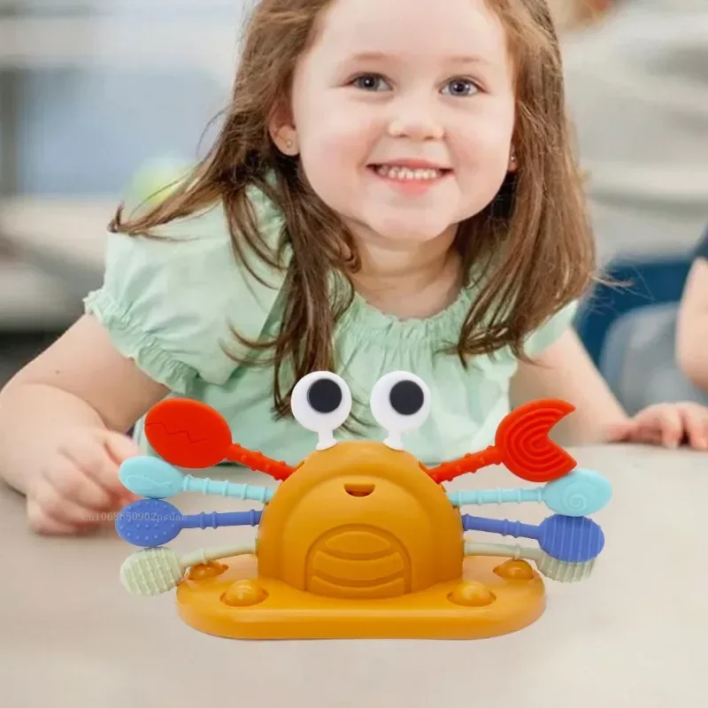 Bebê caranguejo brinquedos sensorial corda mordedor silicone educação precoce brinquedos de treinamento silicone puxar corda atividade brinquedo animais 1 pçs