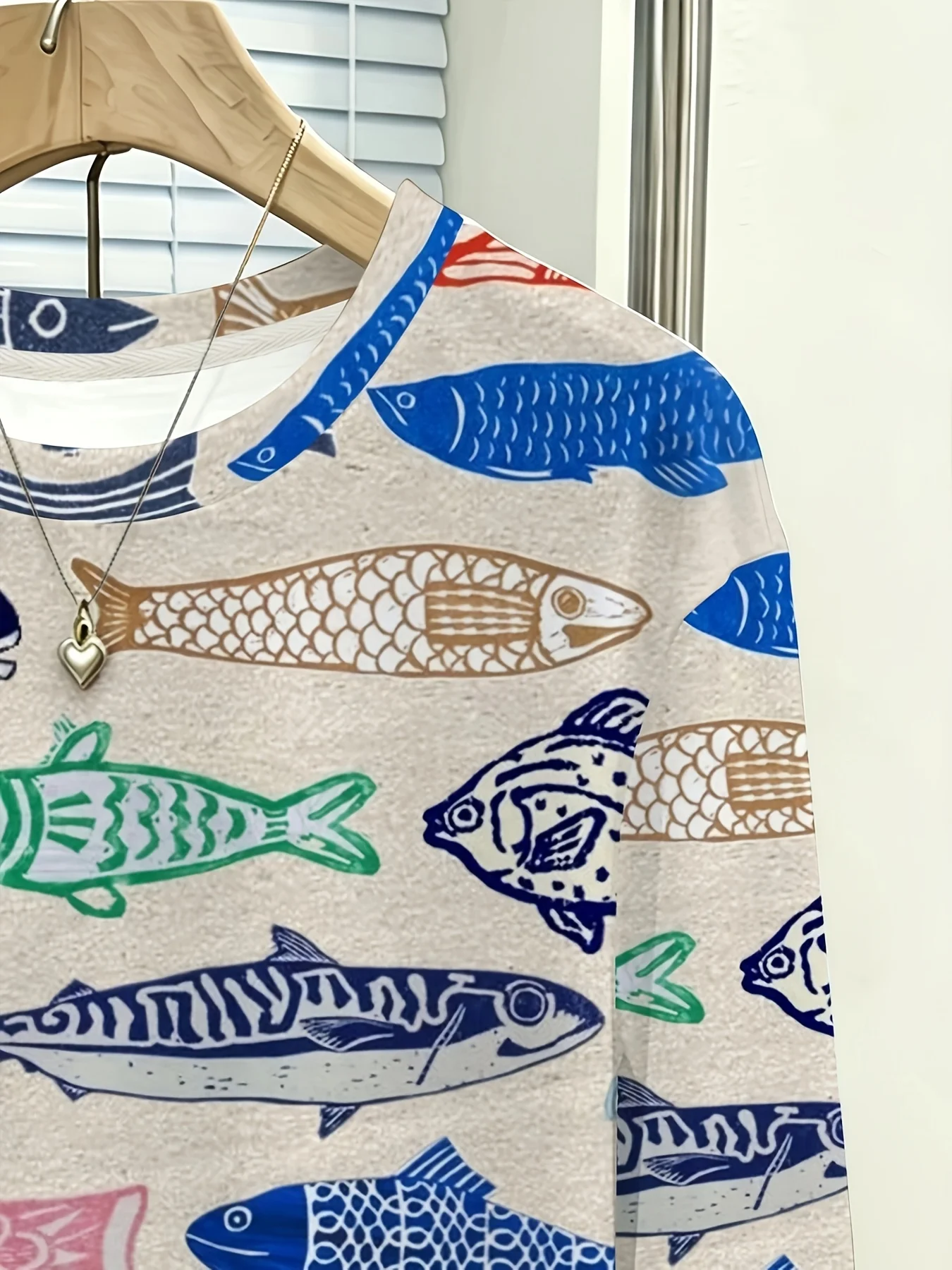 Women T‑Shirt Long Sleeve 3D Retro Colorful Fish Stamp Print Tee Casual Street Female Wear Daily O‑Neck Cute Top Women's Clothes - view 5