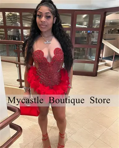 8 best sales röd fjädercocktailklänning - №6