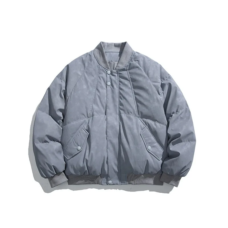 

Fashionable Men's Short Baseball Collar Japanese Solid Color Simple Casual White Duck Down Thick Warm Jacket