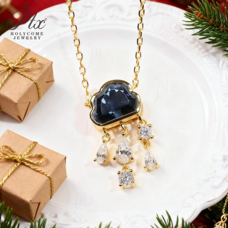 Cloud Pendant Necklace Lab Grown Moissanite Vivid Blue Color VVS1 Clarity 925 Sterling Silver Chain Christmas Gifts Jewelry