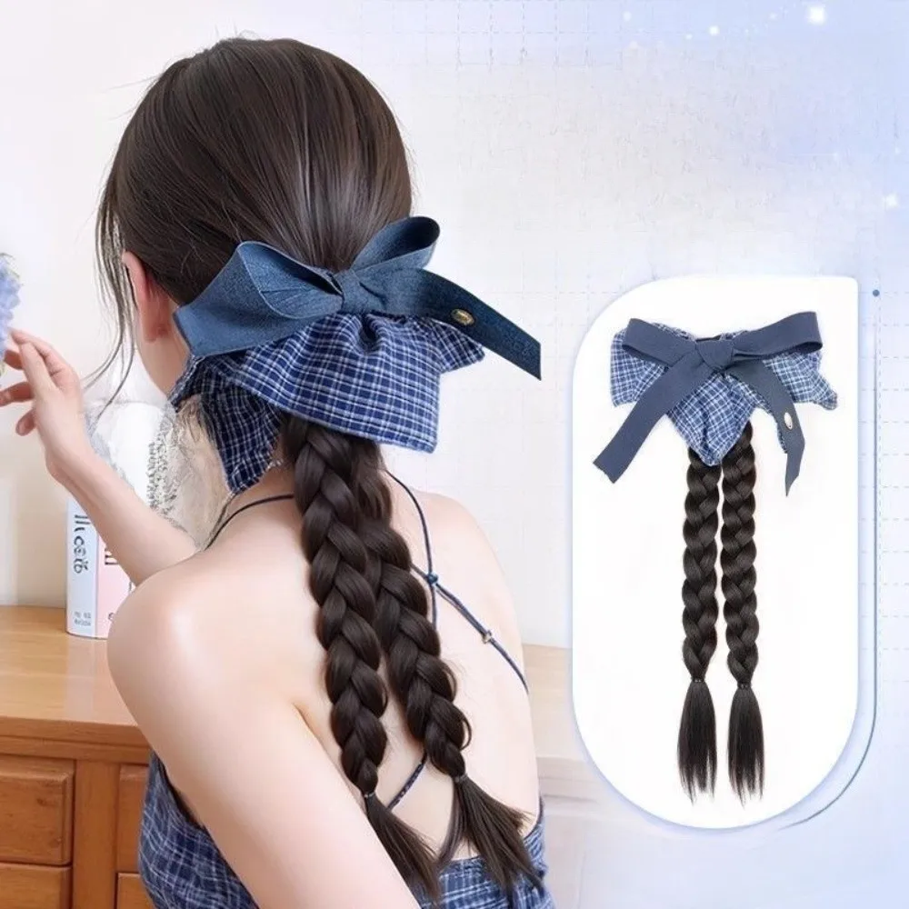 جديد الاصطناعية مشبك شعر كليب ذيل حصان شريطة من الدانتيل شعر مستعار منفوش مشبك شعر Bowknot أسود شعر مستعار مضفر إكسسوارات الشعر