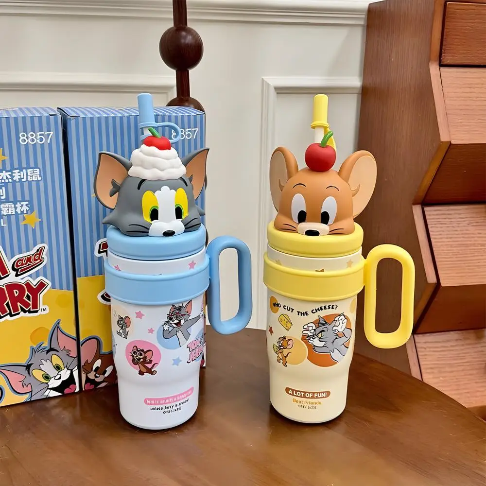 800Ml Cartoon Tom and Jerry 316 Insulated Cup Anime Portable Large Capacity Straw Cup Cute Student Thermos Cup Festival Gift