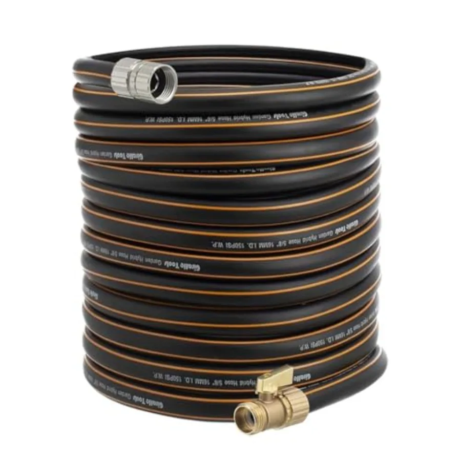 

Hybrid Garden Hose 75Feet x 5/8 with Male and Female Fittings Shut Off Valve Flexible Heavy Duty Leakproof Lightweight in Green