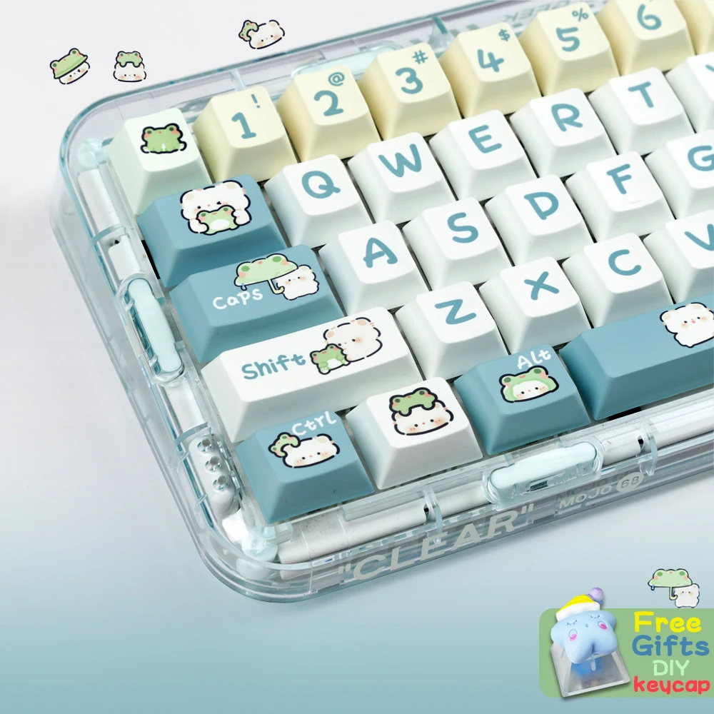 LUCKY-Cute Frog 140Keys/Set PBT Keycaps Dye Sublimation Cherry Profile KeyCap for MX Switch Game Mechanical Keyboard