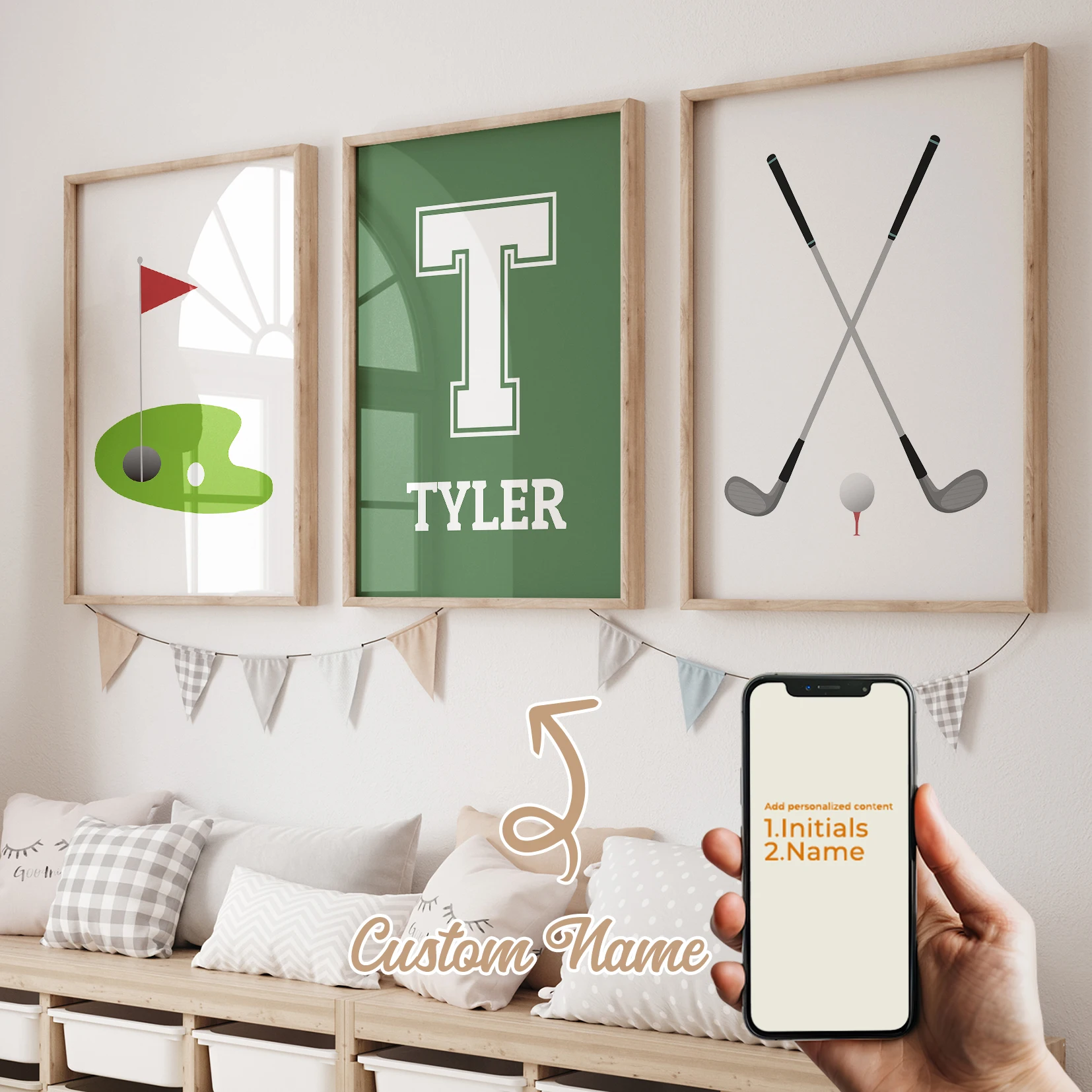

Modern Personalized Name Custom Golf Club Wall Art Print Canvas Painting Poster Picture For Kids Room Bedroom Home Decor