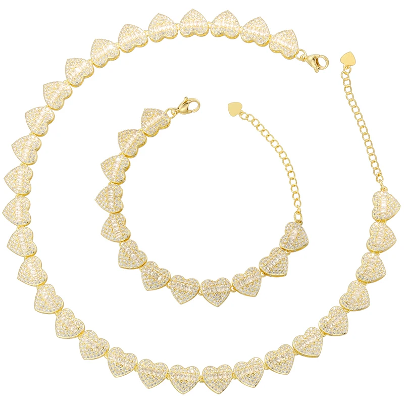 

ZHUKOU Хип-хоп Нежное сердце Металлическая цепочка Ожерелье Браслет Позолоченный с камнями CZ Мужские украшения унисекс: VL602 VL603