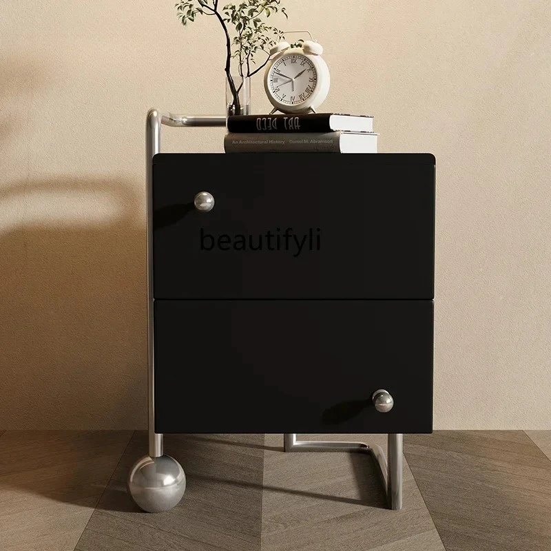 

Stainless steel drawer bedside table creative locker solid wood paint bedside table