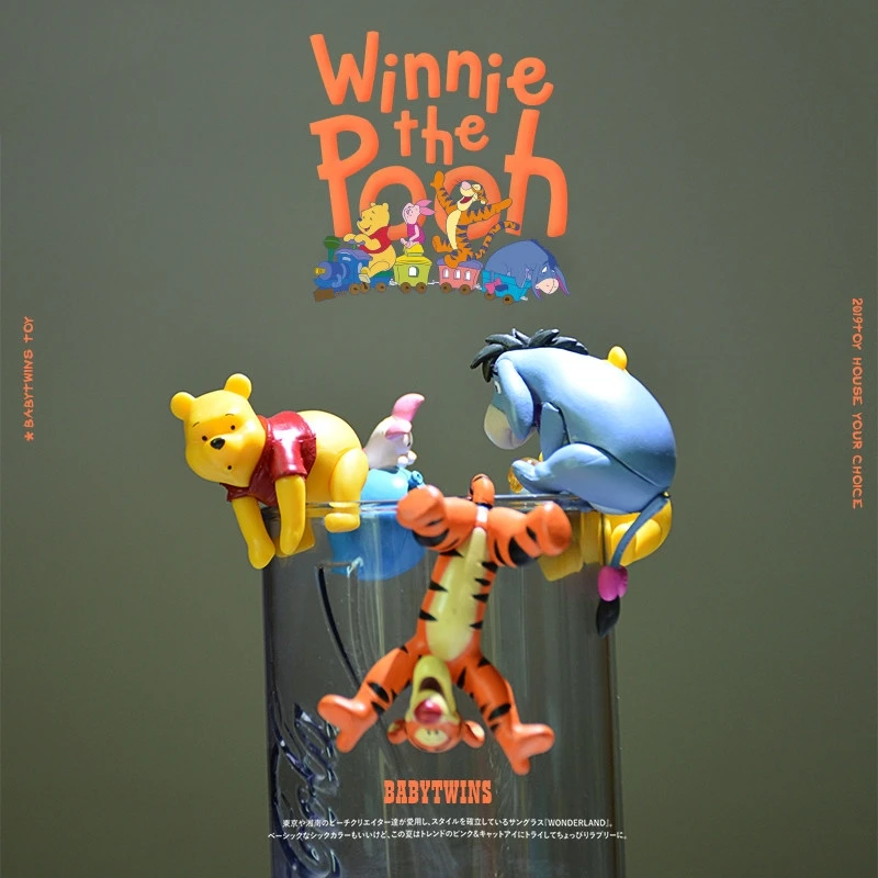 

Original 5pcs Cartoon Winnie The Pooh Fuchiko Figure Kawaii Tigger Eeyore Miniatures Accessorie Cup-Edge Figures Toy Gift