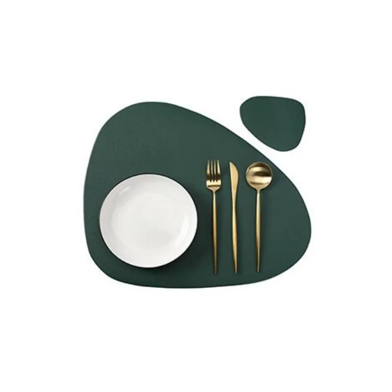 NONE 1/4/6 Sets Creme Tischset und Untersetzer-Set, ölbeständig, wasserdicht, für die Küche, unregelmäßige Form, PU-Leder, Tische, Matten, Pad, Café 3