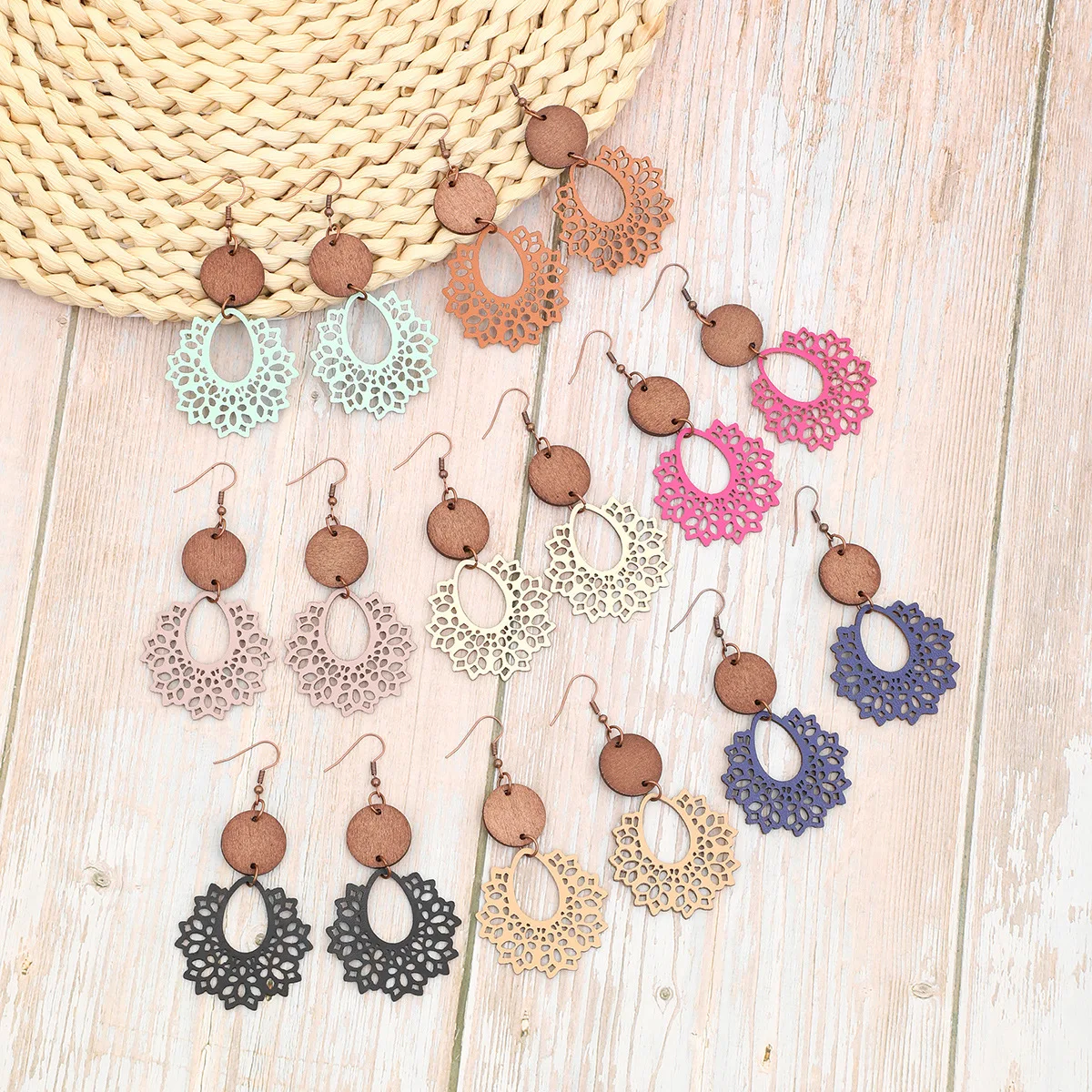 Bohemian Cutout Earrings Irregular Lace Earrings Wooden Earrings for Women Jewelry