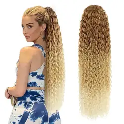Synthetic Drawstring Ponytail Ruiva 32inch Long Kinky Curly Ponytail Organic Chip-In Hair Extension Orange Rubber Band Pony-Tail